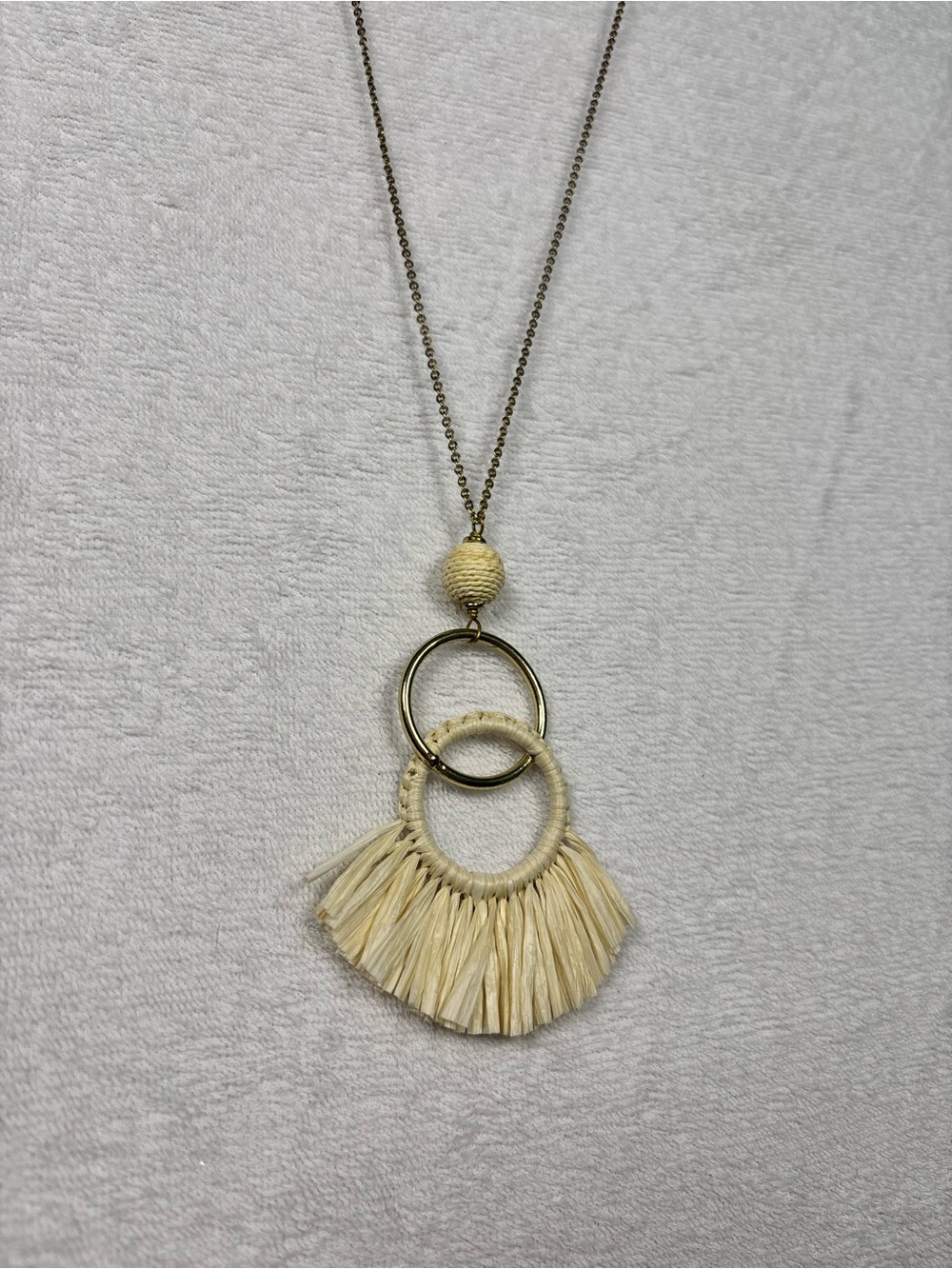 Fringe Pendant Necklace in Gold & Cream NWOT